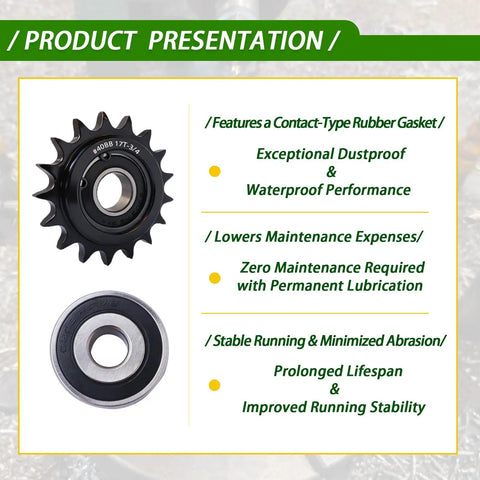 15 Tooth Idler Sprocket With Five Eighths Bore And Sealed 6202 Bearing, Black Oxide Chain Tensioner for industrial setups