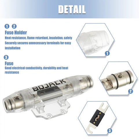ANL Fuse Holder With 125 Amp Fuse For Inline Install Fits 0, 2, Or 4 AWG Auto Wiring, Clear Cover Lets You See The Fuse At A Glance, Built For A Solid, Secure Power Connection. clear inline fuse holder with 125A fuse and satin nickel body for 0/2/4 AWG wiring