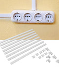 Super Slick Peel And Stick Cable Raceway Cover For TV And Office Walls with adhesive strips and connectors mounted on wall.
