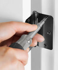 Heavy Duty Black Wood Screws For Door Hinges Nine By One And One Half Inch Pack, black hinge screw being driven into a door hinge