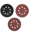 A set of three sanding discs, compatible with Gen5X 18 Volt 5 Inch Cordless Random Orbit Sander Tool Only Renewed, showing different grits.