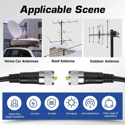RG58 Coax Cable For HAM Radio And CB Antennas 10ft PL259 UHF Male To Male 50 Ohm Low Loss Antenna Cable for outdoor and home use.
