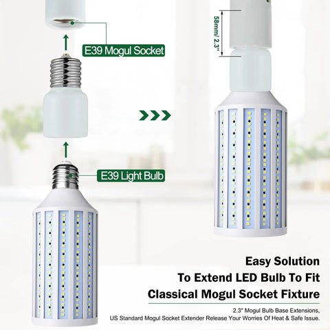 Porcelain Mogul Socket Extender For E39 Base Lighting 10 Pack Extends Bulb Length Two Point Three Six Inches And Supports LED