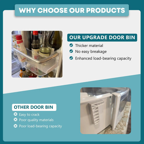 Right Door Bin for Kenmore Elite LG Refrigerators with adjustable dividers, comparing bin material and load capacity with others.