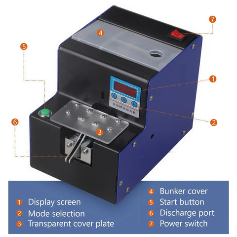 Automatic Screw Feeder Machine With Digital Display Counts M1.0 To M5.0 Fasteners, showing control panel and components.