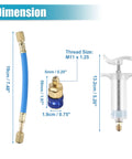 Oil and Dye Injector Kit for Car HVAC Systems, 30ml Hand Push Compressor dimensions and parts display