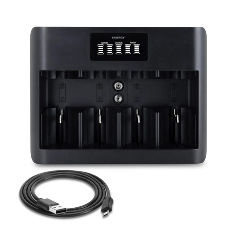 Smart 5 Bay Universal Battery Charger With LCD Display, USB-C And Micro USB Input, Powers AA, AAA, C, D And 9V NiMH NiCd Rechargeables