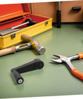 Lurrose Premium Plastic Crank Handle With 12Mm Hole Ergonomic Grip on a workbench with tools and toolbox.