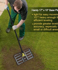 Person using Lawn Leveling Rake 17 By 10 Inch With 77 Inch Adjustable Curved End Grip Handle For Precise Yard Leveling of Soil