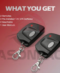 Two Pack Universal MultiCode Gate Opener Remote 3089 308911 MCS308911 For Garage Doors, shown with accessories.