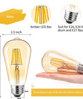 LED Edison Bulbs 4 Pack Dimmable E26 6W LED Bulbs 60W Equivalent 2700K Amber Warm White 470 Lumens Retro Vibe 120V size details