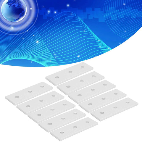 Heavy Duty Aluminum Joining Plates For Wood 3 Hole Flat Connectors 10 Pack arranged neatly on a blue background.