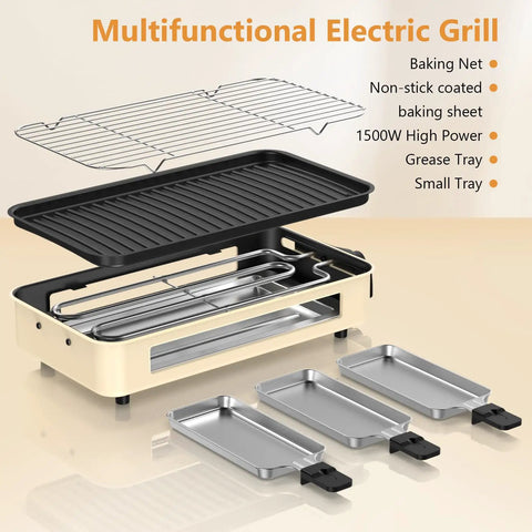 Smokeless Electric Indoor Grill 1500W 2 In 1 with Nonstick Removable Grill and Griddle Plate Temperature Control design components