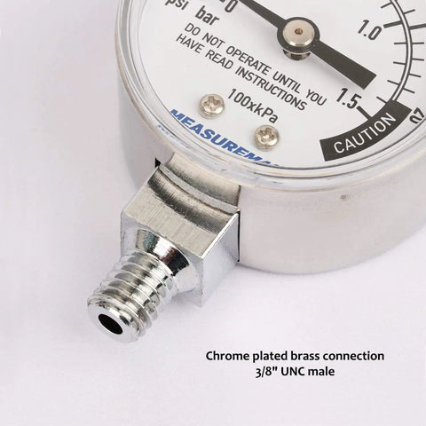 Close-up of Stainless Steel Pressure Cooker Gauge For Canner And Steam Pressure Gauge, 2 Inch Dial, Lower Mount connection