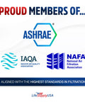 Logos of ASHRAE, IAQA, and NAFA for True HEPA Air Purifier Filter Replacement Kit With Odor Carbon Filters.