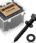 Box and close-up of Beefy Lag Screws Kit 3/8 Inch By 3 Inch With Washers 80 Pack Black Ceramic Coated Wood Screws
