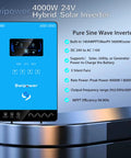 4000W Hybrid Solar Inverter for Home, RV and Cabin Use, 24V DC to 110V AC Pure Sine Wave, blue with LCD display