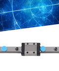 Miniature Linear Rail Block Set With Ball Retainer For Smooth Precision Movement, 100mm Steel Rail on blue background
