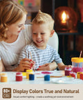 Mother and child painting together with warm light, illustrating 80+ CRI for natural color display and comfort lighting