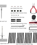 68 Piece Heavy Duty Tire Repair Kit with T-handle tool, pliers, valve cores, repair plugs, and utility knife for cars and more.
