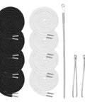 8 Piece Drawstring Replacement Cords Set With Three Drawstring Threader Tools Black And White For Sweatpants Shorts Hoodies Jackets