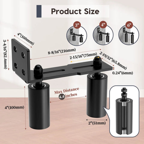 Heavy Duty Sliding Gate Roller Bracket Kit With L Rear Post Steel Bracket showing dimensions and roller details