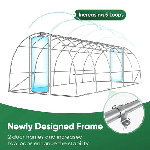 Built To Last Premium Outdoor Greenhouse 25x10x6.6 Ft Walk In Tunnel Hoop With Dual Swing Doors, Reinforced Top Structure And Heavy Duty Cover For Garden Backyard Winter Use, White