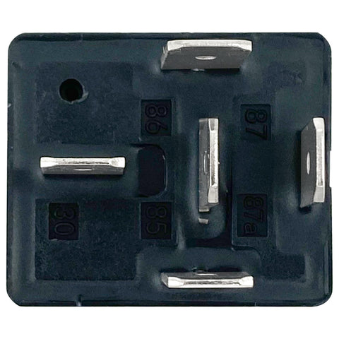 Close-up of Beefy 12V 40A 5-Pin SPDT Relay Pack Four Pack For Automotive Systems 12VDC Power Relay Compatible With HID Lighting ABS EPS AC Fixes No Start And Dim Headlights, showing connector pins.