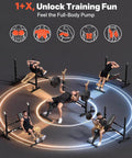 Gym setup with All In One Olympic Weight Bench With Roman Chair Preacher Curl And Leg Extension Foldable 1870 Pound Capacity.
