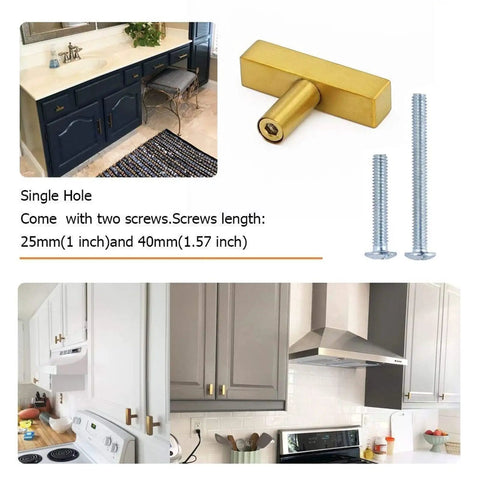 Gold Finish Square Bar Cabinet Knob Set 25 Pack Built To Last Brass Coated Stainless Steel Hardware in kitchen settings