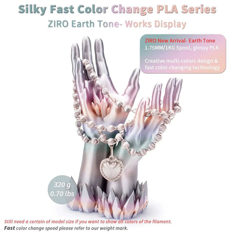 Earth Tone Silk PLA Filament With Dope Gradient Color Change for 3D Printing, glossy finish, decorative hands model, 1kg spool