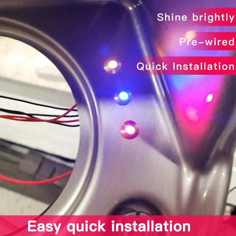 Close-up of waterproof 6mm LED indicator light 12V 24V prewired signal lamp for car truck boat dash, multicolor installation