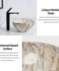 Oval Marble Vessel Sink With Pop Up Drain For Above Counter Bathroom Ceramic Vessel Sink With Nordic Marbling Modern European Style Countertop Sink For Master Bath Or Powder Room Totally Eye Catching Oval Sink Bowls with unique marbled glaze and thickened glazed surface.