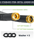 Stainless Steel Garden Hose With Flexible Braided Design, 6Ft Length, Leakproof Water Hose For Reel, connectors and washers.