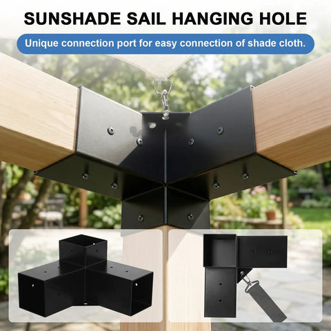 Beefy Heavy Duty Pergola Kit With 3 Way Corner Gazebo Brackets For Patio Backyard Outdoor DIY Hardware, Stable Support, Weatherproof, Sloped Roof Drainage Design, Easy Install