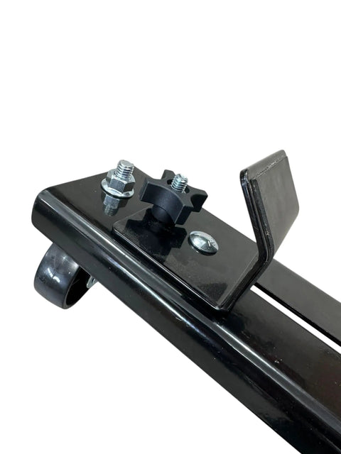 Close-up of Snow Blower Storage Dollies For 44 Inch, 47 Inch, And 54 Inch Snow Blowers Replacement For LP70692, heavy-duty wheel and bracket.