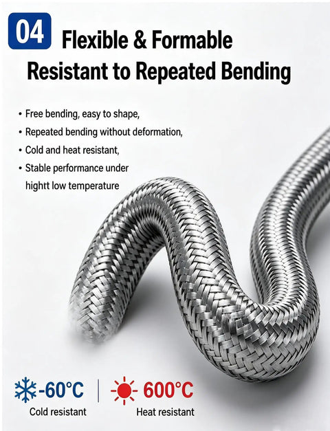 Built Tough Stainless Steel Flexible Conduit For Electrical Wiring And Hassle Free Cable Routing Featuring Heat Resistant Braided Armor, flexible and resistant to bending.