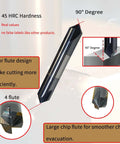 Front view of chamfer end mill, 1/2-inch diameter, solid carbide, AlTiN-coated, 4-flute, 3-inch overall length