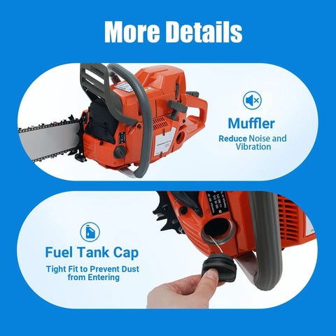 Gas Powered Chainsaw With 28 Inch Bar And 71CC Two Stroke Beast Power Delivers Up To 2KW At 10000 RPM, air cooled with oil pump