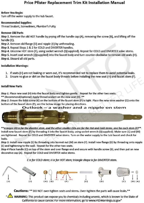 Installation manual for the Three Handle Matte Black Tub And Shower Trim Kit For Pfister Faucets.