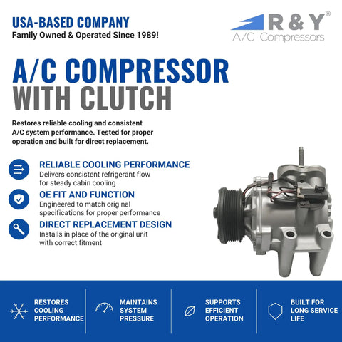 Remanufactured Air Conditioning Compressor With Clutch Hassle Free Swap Keeps The Cabin Crisp Crush Summer Heat Heavy Duty Auto Cooling System Solid Performer Tested Leak Free GG561 Cross Reference Replacement side view showing clutch and connections.