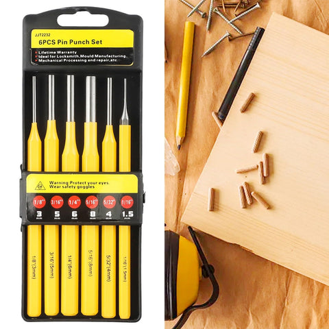 Woodworking Drive Punch Kit With Six Sizes Of Cone And Center Punches Rust Resistant Steel For Precise Drilling And Marking