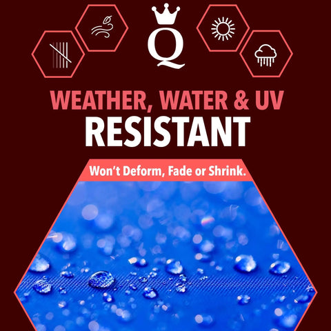 Rugged 10x12 Heavy Duty Tarp Waterproof 200 GSM 20 Mil UV Resistant For Camping Cars Tents Outdoor Furniture Painting Firewood Protection All Weather Shelter with water droplets symbolizing resistance.