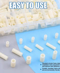 Nylon Spacer Go-To Assortment Kit 270Pcs For M3 To M6 Screws with White ABS Round Washers in organized storage box
