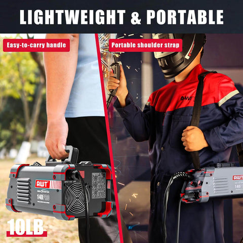 140 Amp MIG Welder Workhorse With Flux Core Gasless MIG MMA Stick Lift TIG 3 In 1 Portable 110V Inverter being carried