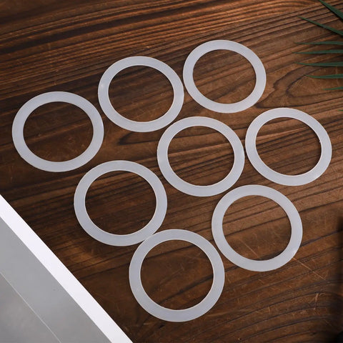 Eight White Silicone Moka Pot Gasket Seal Rings Set For Dama, Venus, Musa, Kitty 6 Cup Models, 7.1 Cm Diameter, Replacement Parts