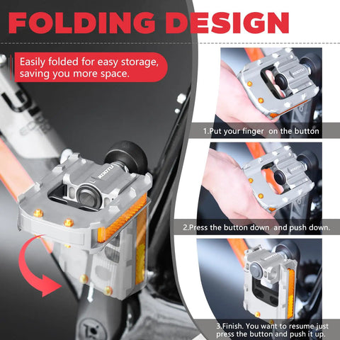 Grippy Aluminum Bike Pedals With Reflective Strips Universal 9 Sixteen Inch Pedals folding mechanism showcase.