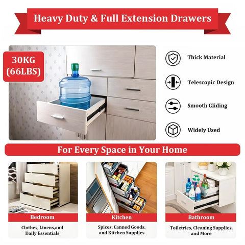 Kick to Open Drawer Slides 10-24 Inch Black Full Extension Side Mount Handleless Foot Tap Open Runners, 30 kg drawer open