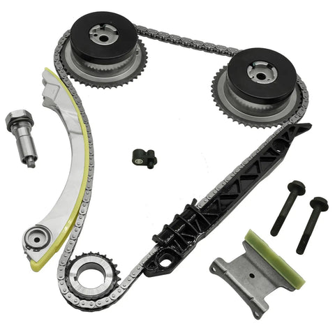 Chevy 2.4L Ecotec Timing Chain Kit With Water Pump, Oil Pump And VCT Gear For Equinox, Malibu, Cobalt, Regal, GMC Terrain 2.4L L4 Replacement 9-4201S 12680750 showing components including chain, gears, and tensioners