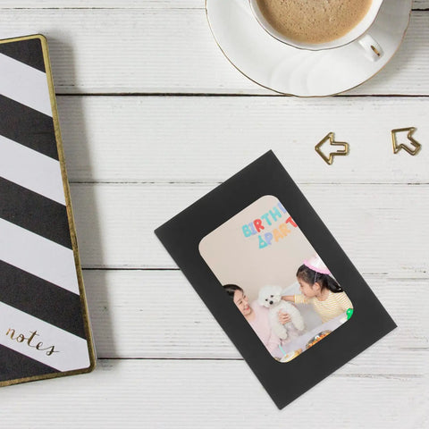 Black Window Envelopes Set 30 Pack Small Size For Business Cards Photos And Invitations showing birthday photo through window